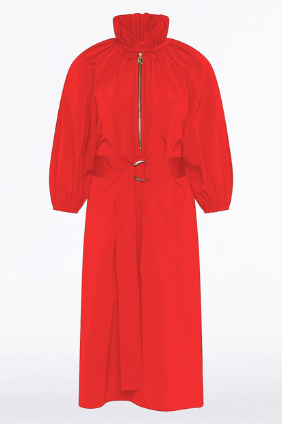 SCARLATTO TAFFETA RUFFLE ZIP DRESS