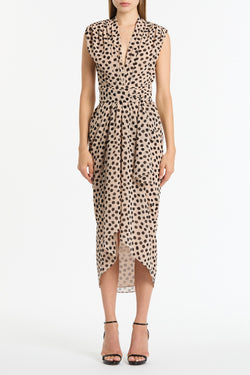 ROSA SPOT GEORGETTE SLEEVELESS WATERFALL DRESS