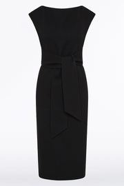 BLACK CREPE TIE FRONT DRESS