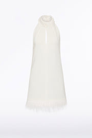 WHITE CREPE FEATHER MINI DRESS