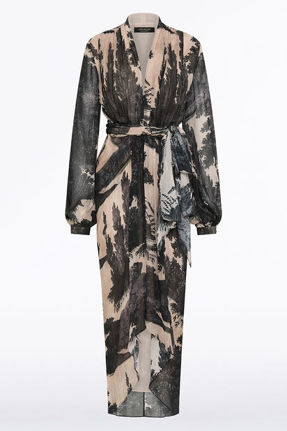 BLACK SCENICA GEORGETTE WATERFALL DRESS