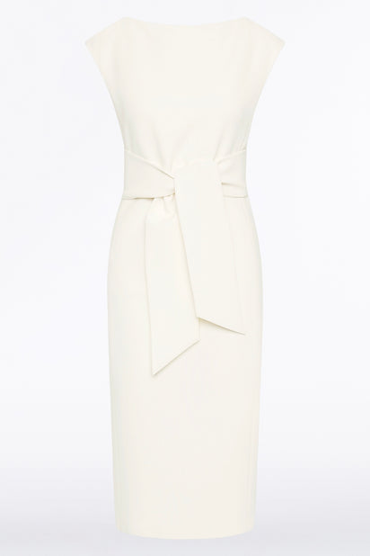 IVORY CREPE TIE FRONT DRESS