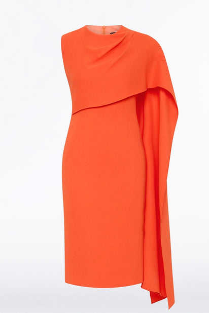 TANGERINE CREPE CASCADE DRESS