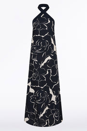 CELESTIAL PETALS LINEN HALTER NECK DRESS