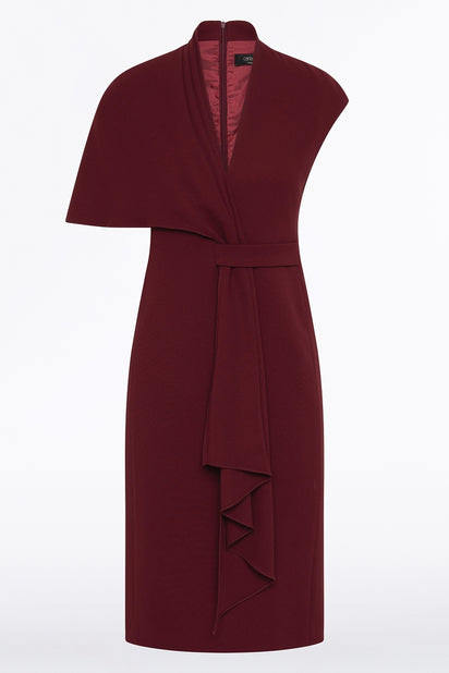 MERLOT ASYMMETRIC DRAPE DRESS