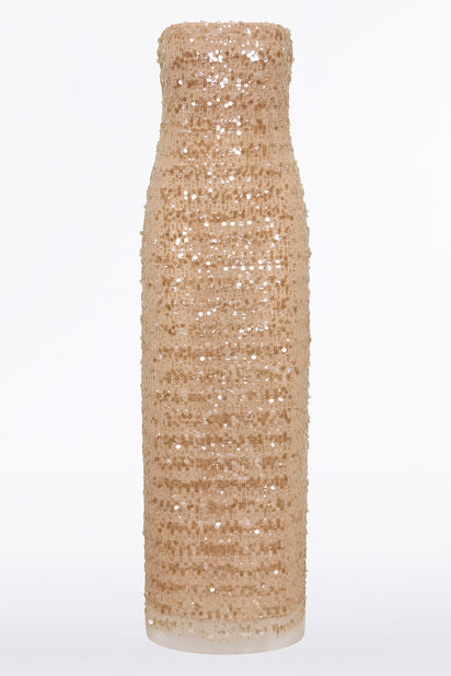 PALE GOLD LINEAR SEQUIN GOWN