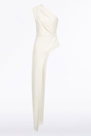 IVORY CREPE ONE SHOULDER LONGLINE TOP