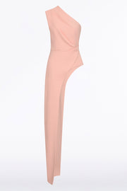 PALE ROSE CREPE ONE SHOULDER LONGLINE TOP