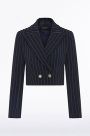 NAVY PINSTRIPE CROPPED JACKET