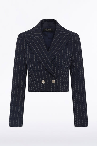 NAVY PINSTRIPE CROPPED JACKET