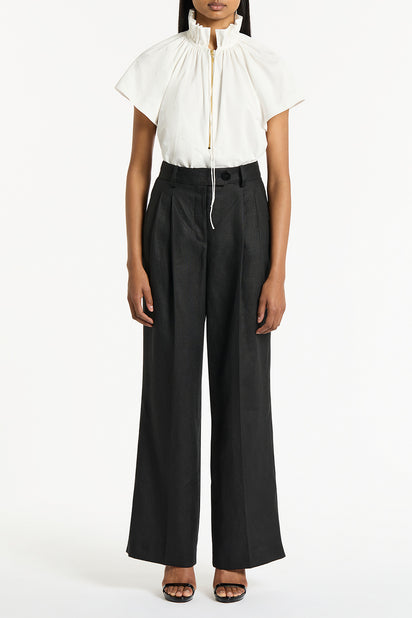 WHITE COTTON TAFFETA RUFFLE BLOUSE