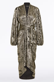 BURNISHED METALLIC WATERFALL DRESS