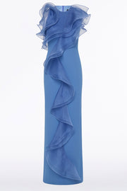ATLAS CREPE RUFFLE FRONT GOWN