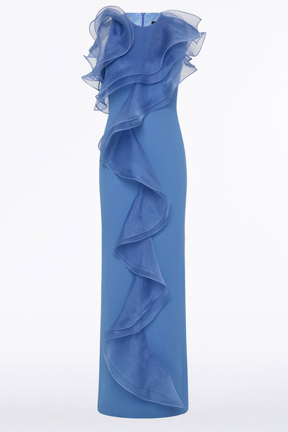 ATLAS CREPE RUFFLE FRONT GOWN
