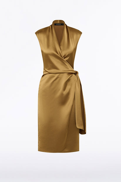 OLD GOLD LUSTRE SATIN WRAP DRESS Carla Zampatti OLD GOLD LUSTRE SATIN WRAP DRESS Carla Zampatti