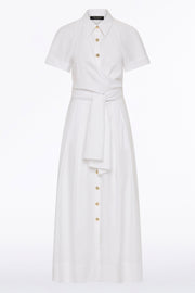 WHITE COTTON WRAP SHIRT DRESS