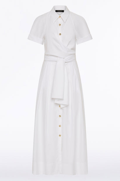 WHITE COTTON WRAP SHIRT DRESS