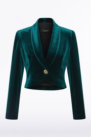 HUNTER GREEN VELVET CROPPED JACKET