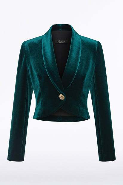 HUNTER GREEN VELVET CROPPED JACKET