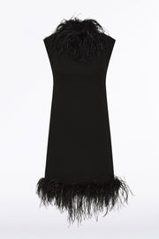 BLACK CREPE FEATHER SHIFT DRESS