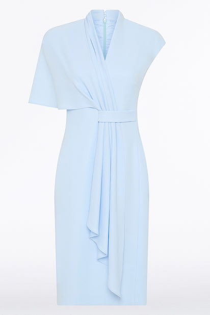 PALE BLUE CREPE ASYMMETRIC DRAPE DRESS