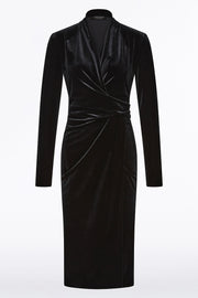 BLACK VELVET TIE FRONT MIDI DRESS