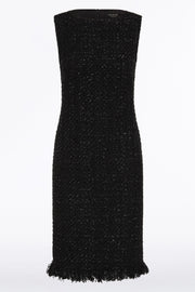 BLACK LUREX TWEED FRINGE SHEATH DRESS