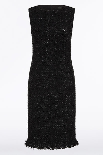 BLACK LUREX TWEED FRINGE SHEATH DRESS