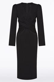 BLACK PONTE TWIST FRONT MIDI DRESS