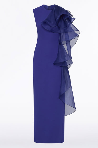VIOLET CREPE RUFFLE SHOULDER GOWN