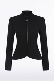 BLACK PONTE ZIP FRONT JACKET