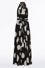 NOIR SPOT TIE NECK WRAP DRESS