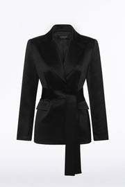 BLACK SATIN ACETATE TIE WAIST BLAZER