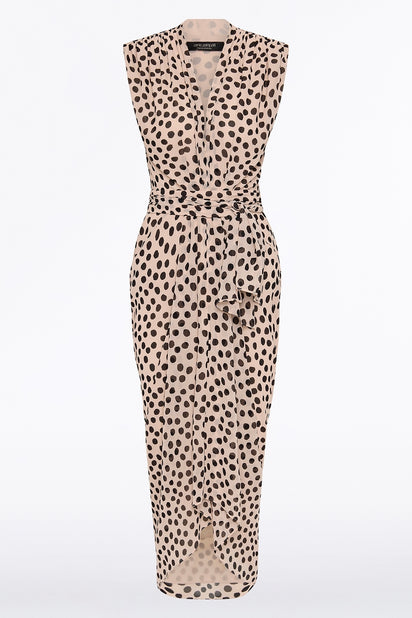 ROSA SPOT GEORGETTE SLEEVELESS WATERFALL DRESS