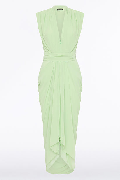 PERIDOT GEORGETTE SLEEVELESS WATERFALL DRESS