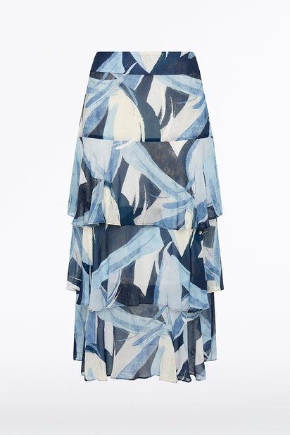 PAINTED FLORAL GEORGETTE TIERED SKIRT