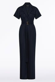 NAVY LINEN UTILITY BELTED JUMPSUIT