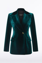HUNTER GREEN VELVET LONGLINE JACKET