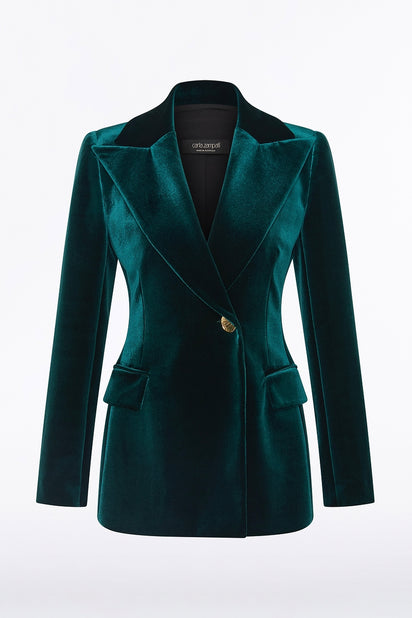 HUNTER GREEN VELVET LONGLINE JACKET