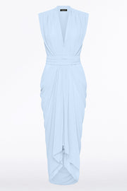 PALE BLUE GEORGETTE SLEEVELESS WATERFALL DRESS