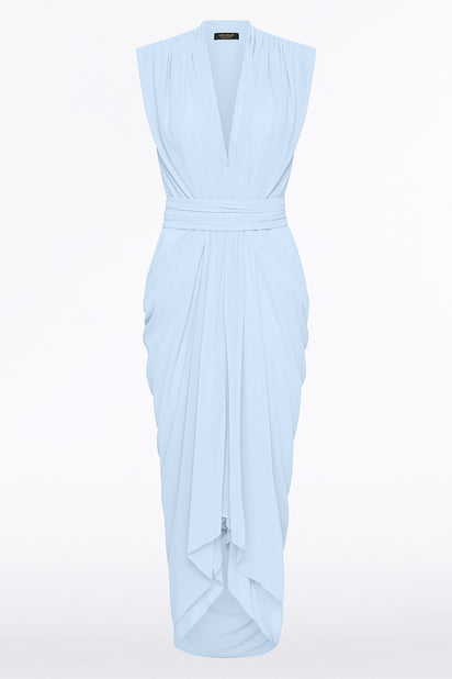 PALE BLUE GEORGETTE SLEEVELESS WATERFALL DRESS