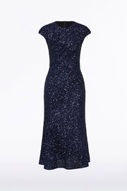 MIDNIGHT CRUSHED SEQUIN FLUTED MIDI DRESS