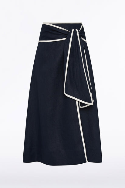NAVY LINEN WRAP SKIRT
