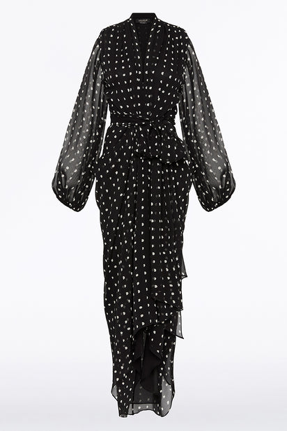 BLACK C SPOT SILK GGT WATERFALL DRESS