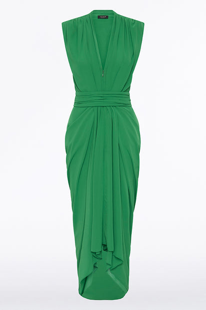 JADE GEORGETTE SLEEVELESS WATERFALL DRESS