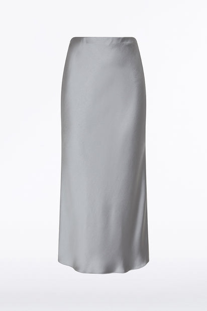 SILVER SATIN MIDI SKIRT