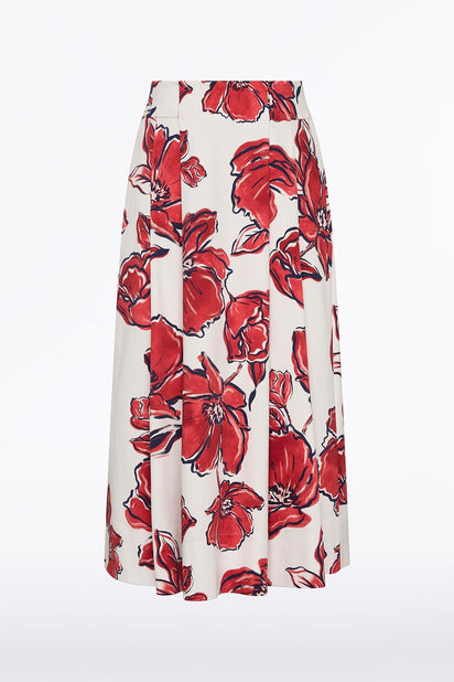 CRIMSON BOUQUET SATEEN PLEAT DETAIL SKIRT