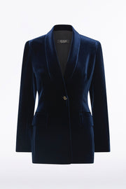 NAVY VELVET SHAWL COLLAR JACKET