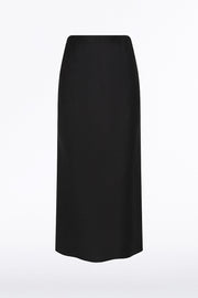 BLACK LINEN MIDI BIAS SKIRT