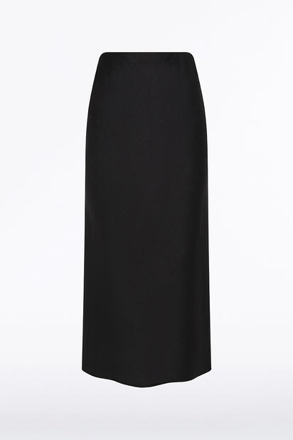 BLACK LINEN MIDI BIAS SKIRT